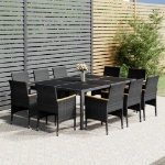 Set da Pranzo per Giardino 11 pz in Polyrattan Grigio