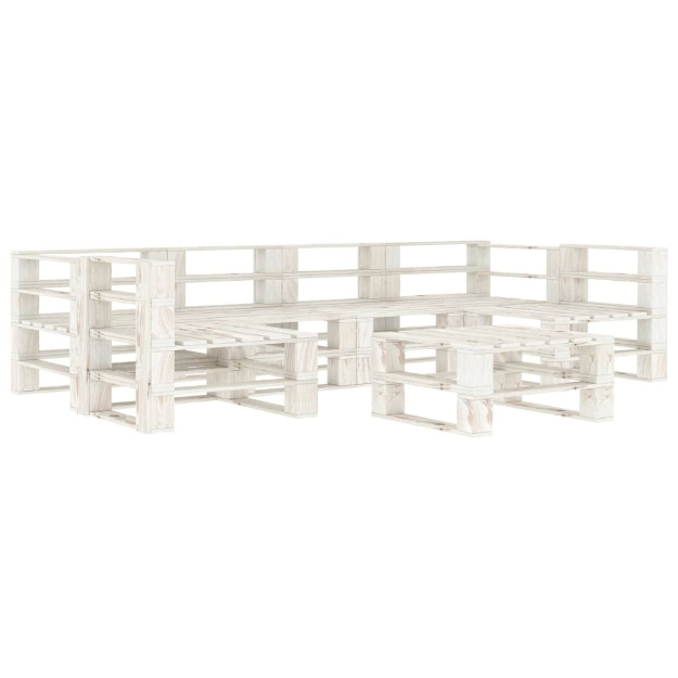 Set Divani da Giardino 7 pz su Pallet in Legno Bianco