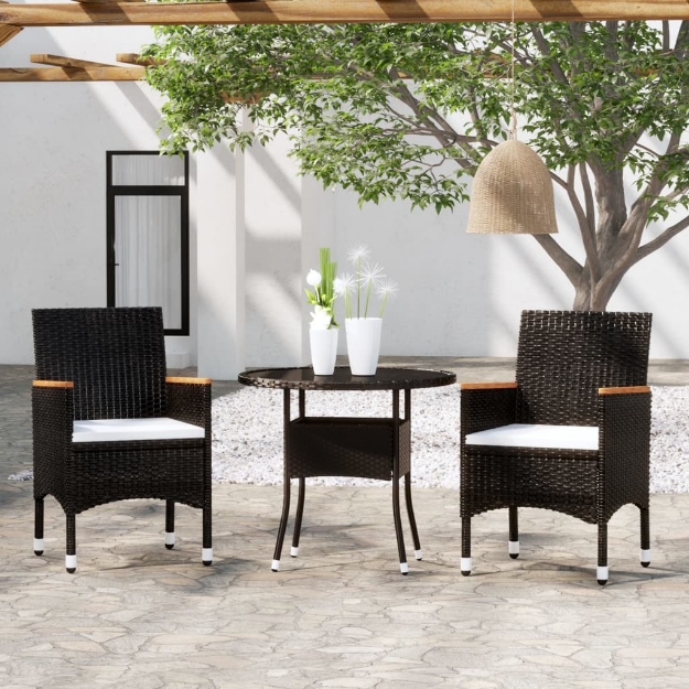 Set da Pranzo per Giardino 3 pz in Polyrattan Nero