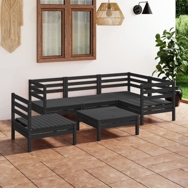 Set Divani da Giardino 6 pz in Legno Massello di Pino Nero