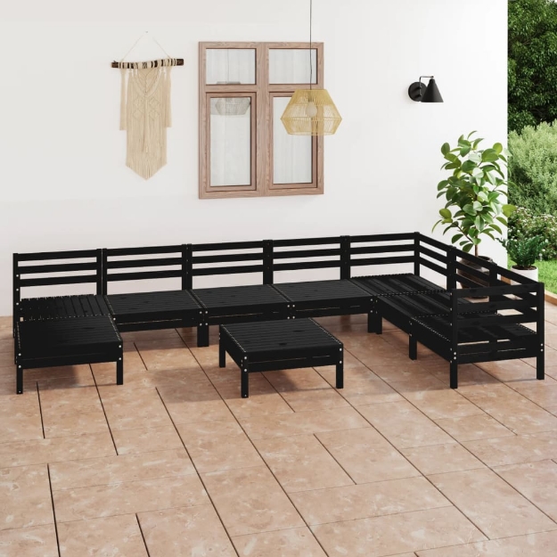 Set Divani da Giardino 9 pz in Legno Massello di Pino Nero