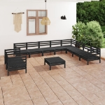 Set Divani da Giardino 11 pz Nero in Legno Massello di Pino