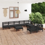 Set Divani da Giardino 10 pz Nero in Legno Massello di Pino