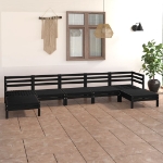 Set Divani da Giardino 7 pz Nero in Legno Massello di Pino