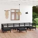 Set Divani da Giardino 8 pz Nero in Legno Massello di Pino