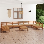 Set Divani da Giardino 11 pz Miele in Legno Massello di Pino