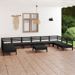 Set Divani da Giardino 11 pz Nero in Legno Massello di Pino