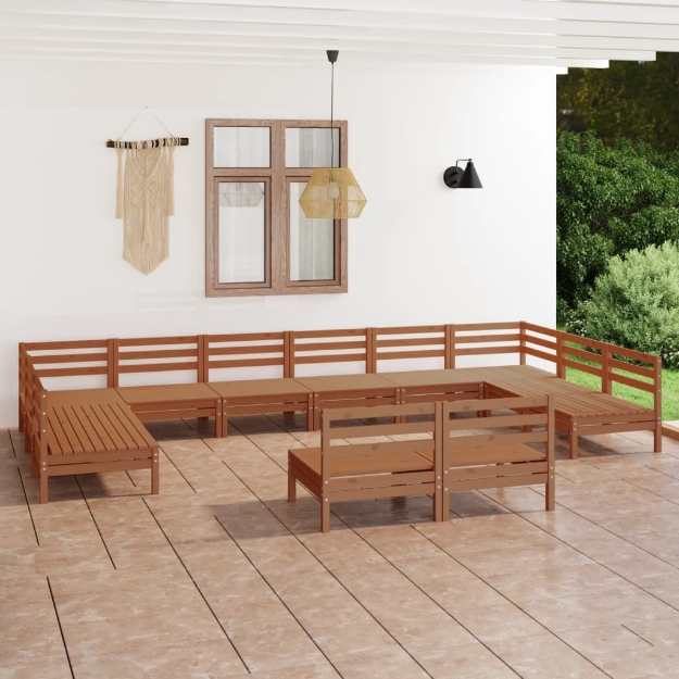 Set Divani da Giardino 12 pz Miele in Legno Massello di Pino