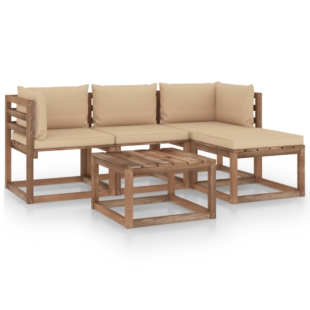 Set Divani da Giardino 5 pz con Cuscini Beige