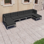 Set Divani da Giardino 7pz con Cuscini Grigio Massello di Pino