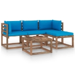 Set Divani da Giardino 5pz con Cuscini Blu Chiaro