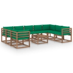 Set Divani da Giardino 10 pz con Cuscini Verdi