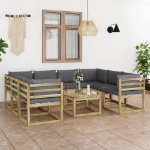 Set Divani da Giardino 9pz con Cuscini Legno di Pino Impregnato