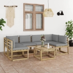 Set Divani da Giardino 7pz con Cuscini Legno di Pino Impregnato