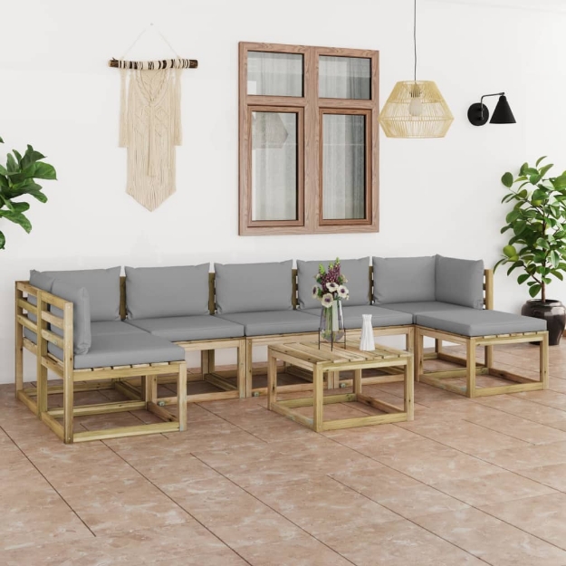 Set Divani da Giardino 8pz con Cuscini Legno di Pino Impregnato