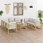 Set Divani da Giardino 9pz con Cuscini Legno di Pino Impregnato