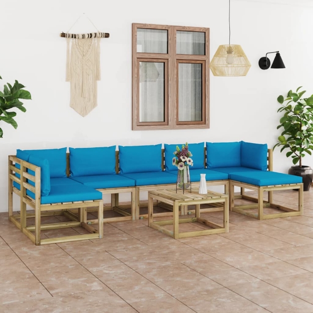 Set Divani da Giardino 8pz con Cuscini Legno di Pino Impregnato