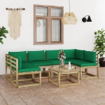 Set Divani da Giardino 7pz con Cuscini Legno di Pino Impregnato