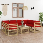 Set Divani da Giardino 9pz con Cuscini Legno di Pino Impregnato