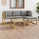 Set Divani da Giardino 5 pz con Cuscini Grigi