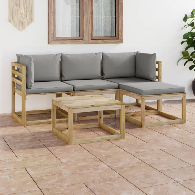 Set Divani da Giardino 5 pz con Cuscini Grigi