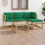 Set Divani da Giardino 5 pz con Cuscini Verdi