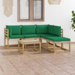 Set Divani da Giardino 6 pz con Cuscini Verdi