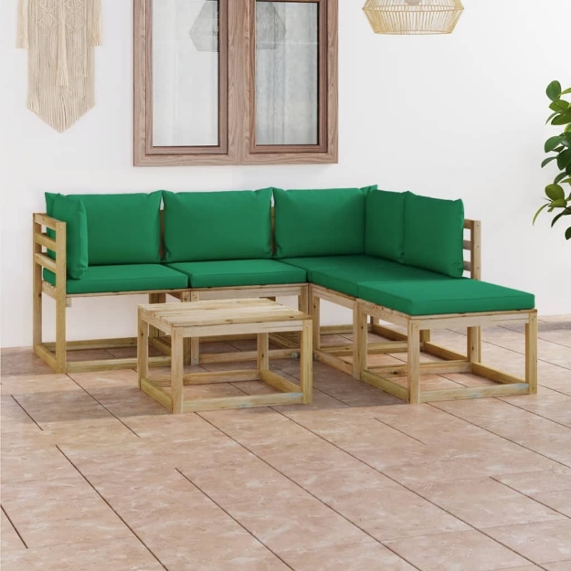 Set Divani da Giardino 6 pz con Cuscini Verdi