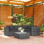 Set Divani da Giardino 5 pz con Cuscini in Polyrattan Grigio