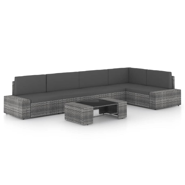 Set Divani da Giardino 6 pz con Cuscini in Polyrattan Grigio