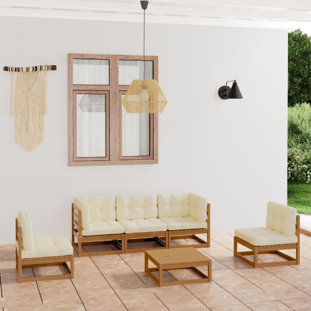 Set Divani da Giardino 6 pz con Cuscini Legno Massello di Pino