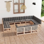 Set Divani da Giardino 13 pz con Cuscini Legno Massello di Pino