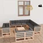 Set Divani da Giardino 12 pz con Cuscini Legno Massello di Pino