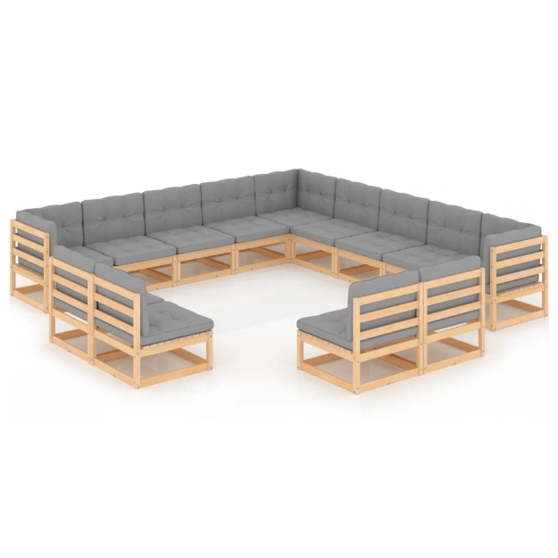 Set Divani da Giardino 13 pz con Cuscini Legno Massello di Pino