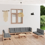 Set Divani da Giardino 9 pz con Cuscini Legno Massello di Pino