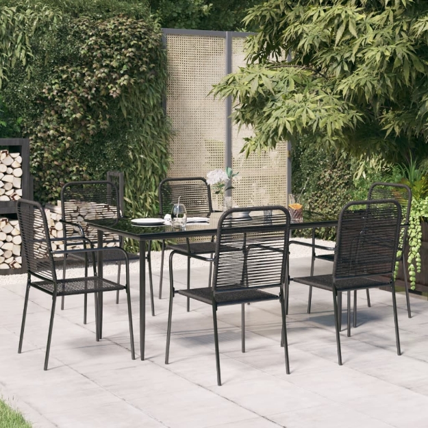 Set da Pranzo da Giardino 7 pz Nero Corda di Cotone e Acciaio