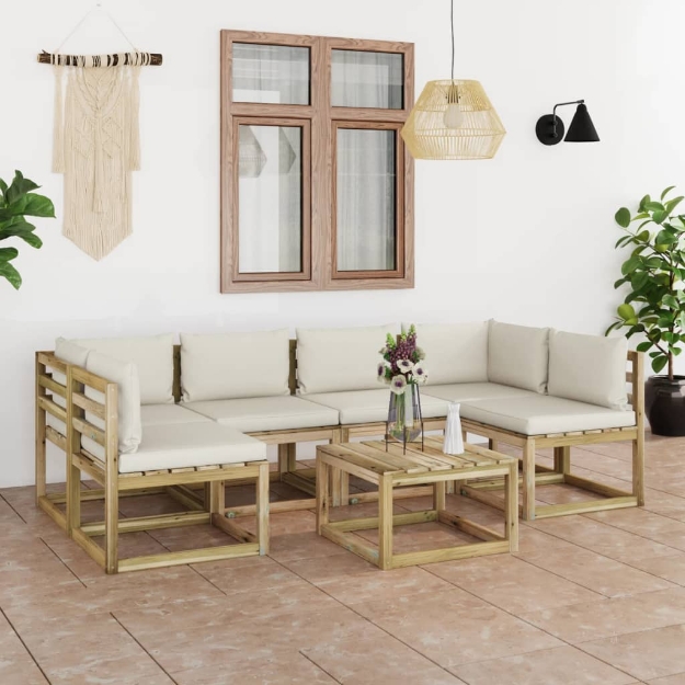 Set Divani da Giardino 7pz con Cuscini Legno di Pino Impregnato