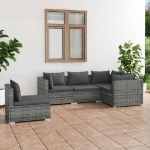 Set Divani da Giardino 5 pz con Cuscini in Polyrattan Grigio