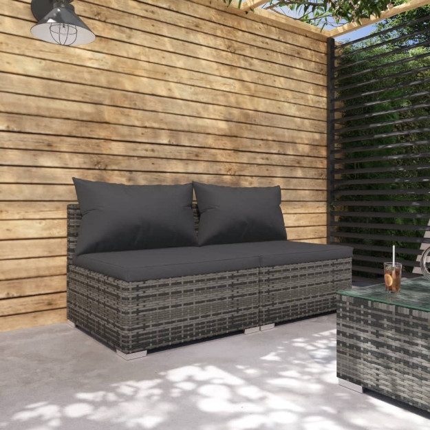 Set Divani da Giardino con Cuscini 2 pz in Polyrattan Grigio