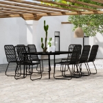 Set da Pranzo per Giardino 9 pz con Cuscini Nero