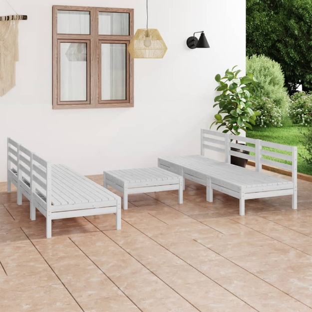 Set Divani da Giardino 7 pz Bianco in Legno Massello di Pino