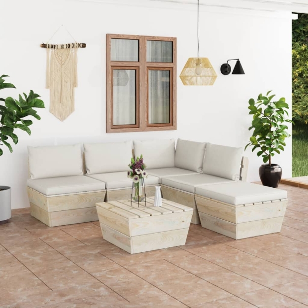 Set Divani da Giardino su Pallet 6 pz con Cuscini Legno Abete