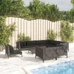 Set Divani da Giardino 10pz con Cuscini Polyrattan Grigio Scuro