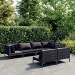 Set Divani da Giardino 7 pz con Cuscini Polyrattan Grigio Scuro