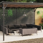 Set Divani Giardino 12pz con Cuscini in Polyrattan Grigio Scuro