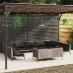 Set Divani da Giardino 11pz con Cuscini Polyrattan Grigio Scuro