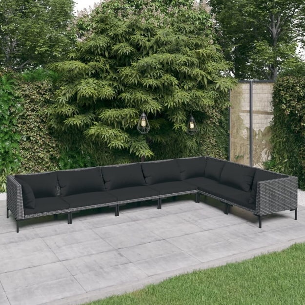 Set Divani da Giardino 7 pz con Cuscini Polyrattan Grigio Scuro