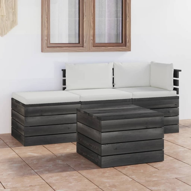 Set Divani da Giardino su Pallet 4 pz con Cuscini Massello Pino