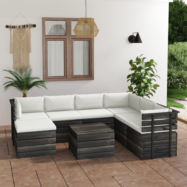 Set Divani da Giardino su Pallet 8 pz con Cuscini Massello Pino