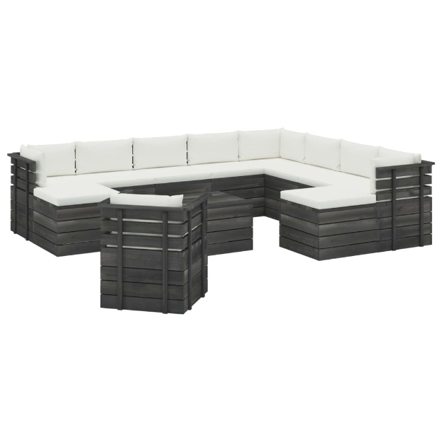 Set Divani da Giardino Pallet 12 pz con Cuscini Massello Pino